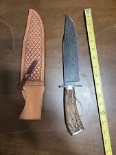 9 in Custom Hand Forged Bowie Knife Damascus Walnut Wood Handle With Etching  picture