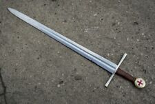 CUSTOM HANDMADE D2 TOOL STEEL TEMPLAR SWORD COMBAT SWORD WITH LEATHER SHEATH picture