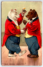 Tuck Fantasy Postcard Anthropomorphic Bears Champagne Toast to Good Health c1908 picture