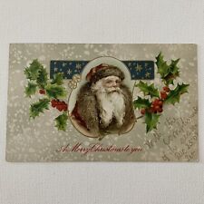 Antique Christmas Postcard Santa Claus Brown Fur Trim John Winsch Back Germany picture
