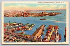 Postcard Linen Wide Aerial View Boston Seaport Waterfront Massachusetts A19 picture