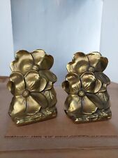 Mid Century Modern PM Craftsman Brass Bookends Dogwood Flowers Made in USA picture