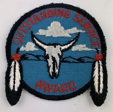 Vintage Outstanding Service Award Cut Edge Patch Boy Scout Feathers Stag Head picture
