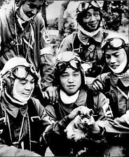 WW2 Five Japanese KAMIKAZE PILOTS Playing with a Puppy PHOTO  (195-S) picture