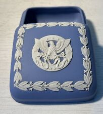 VTG Wedgwood Blue Jasperware Square Trinket Box Eagle With Lid ~Exclusive ~ RARE picture