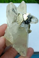 Light Smoky Quartz Twin Crystals Specimen with Black Tourmaline & Muscovite Mica picture
