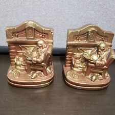 RARE Antique Vtg Pair bronze gold color Bookends Fireside Comfort picture