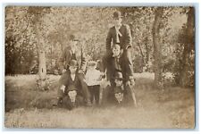 c1910's Seven Men And Child In Pyramid Pose Trees RPPC Photo Antique Postcard picture