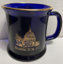 Vintage WASHINGTON DC Blue Glass Gold Detail COFFEE MUG White House Souvenir USA picture