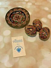 Turned Wood Russian Treasures Vintage Hand Painted Small Tray Plate w/ 3 Eggs picture
