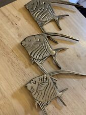 Vintage Set Of 3 Brass Angel Fish 3 Sizes  Small Medium Large  Beach House Bath picture