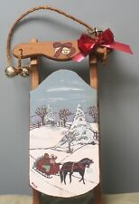 Vintage Handpainted winter scene decorative sled picture