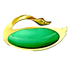 Vintage Brass and Enamel Swan Ash Tray Trinket Dish Green Mid Century Modern picture