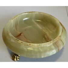 onyx marble  trinket dish brass footed 5” by  1.5 “ht celadon color picture