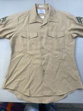 DSCP Valor Marine USMC Button Up Shirt Military Khaki Short Sleeve Sz 16 1/2 picture