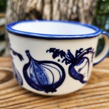 Large Vtg Japan Soup Mug White with BLUE Stylized Vegetables about 3” x 4.5” picture