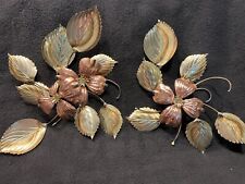 VTG MCM Copper and Brass Flowers and Leaves Set of 2 3DMetal Wall Hanging Decor picture