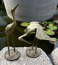 Set of 2 ENESCO Solid Brass Vintage Crane Stork Bird Statue Figurines 5” & 7” picture