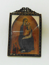 Vintage Oxidized Metal Small Frame with Glass Madonna & Child Print Picture picture
