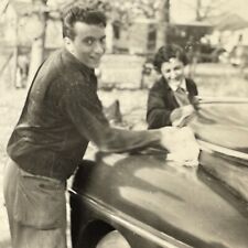 HB Photograph Handsome Greaser Man Couple Woman Washing Old Car 1940's picture