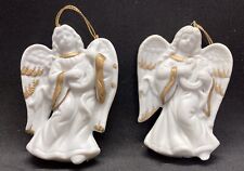 Pr Vintage BISQUE Porcelain Christmas ANGELS Figurine/Ornaments HOMCO#5630 3.5”H picture