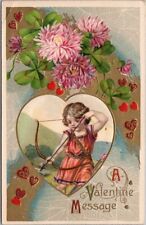Vintage 1910s VALENTINE'S DAY Postcard Cupid / Bow & Arrow / Flowers / UNUSED picture