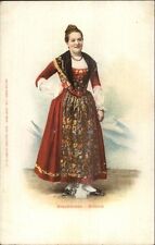 Beautiful Swiss Woman in Costume Graubunden Grisons c1905 Postcard picture