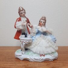VTG Figurine Porcelain Lace Couple Having Tea  picture