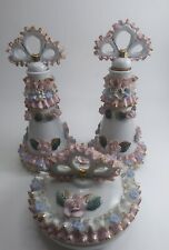 VTG Thames hand painted Pair Perfume bottles w/ stoppers & lidded powder bowl.  picture