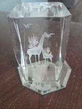 3D Laser Etched Crystal Oblong Paperweight Decorative Accent Giraffe w/ Bird Box picture