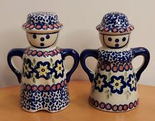 Pair of Boleslawiec Polish Pottery Man & Woman Figural Salt & Pepper Shakers  picture
