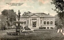 Birge Memorial Fountain White Memorial Library Whitewater Wis FREE LIBR Postcard picture