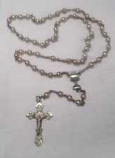 Chapel STERLING SILVER Pearl Catholic Rosary Cross Vintage 1950 OR OLDER AWSOME picture
