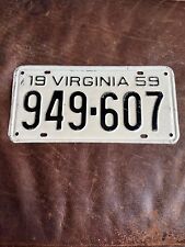 1959 Virginia License Plate. Classic Vintage Tag.  # 949 607 picture