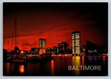 Night Harbor Scene Baltimore Maryland Vintage Unposted Postcard Boats picture
