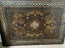 Antique wood inlay Mosaic Tabletop Converted To Wall Decor Approx 41