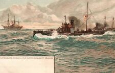 German Navy WWI Postcard c.1910s SMS Blucher Torpedo Boat  - Raoul Frank Art picture