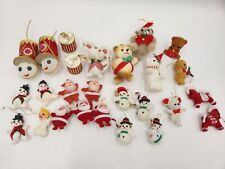 Vintage Lot of 26 Christmas Ornaments Flocked Santa Bears Snowman Wreath Making picture
