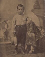 Old Vintage Antique Tintype Photo Cute Adorable Young Man Boy w/ Hat Photograph picture