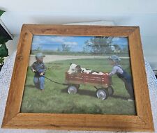 Little  Boy Pulling and Pushing A Cow in a Cart Wall Picture 24
