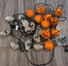 Vintage Halloween String Lights Set of 2 Pumpkins & Skulls 10 string Plastic picture