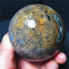 RARE 420G Natural Golden Hair Rutilated Agate Crystal BALL Healing  A4004 picture