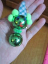 Vtg Retro Christmas Green Ball Ornament Clown or Snowman Taiwan ROC Decoration picture