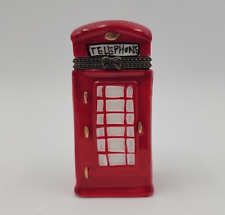 Vintage Red Telephone Booth Porcelain Hinged Trinket Box picture