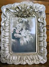 Beautiful Vintage Silver Color Picture Frame Ornate Bow, Lace, & Roses 5 x 7 picture