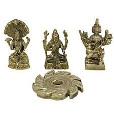 Trimurti 3 Gods Shiva Brahma Vishnu Chakra Weapon Mini Brass Statue Hindu Amulet picture