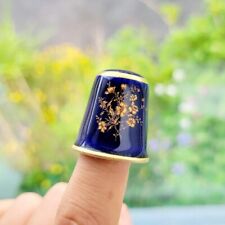 Vintage Limogues France Navy & Gold Flower Thimble picture