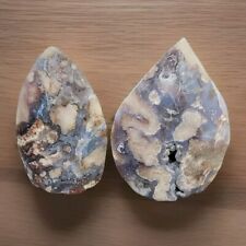 Lot of 2 Polished Crystal Blue Flower Agate Stone Flames picture