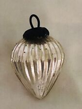 ANTIQUE KUGEL TYPE MERCURY GLASS CHRISTMAS ORNAMENT SILVER RIBBED TEARDROP picture