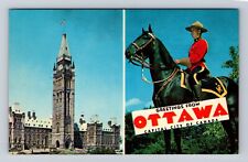 Ottawa Ontario-Canada, Parliament Buildings, Mounted Police, Vintage Postcard picture